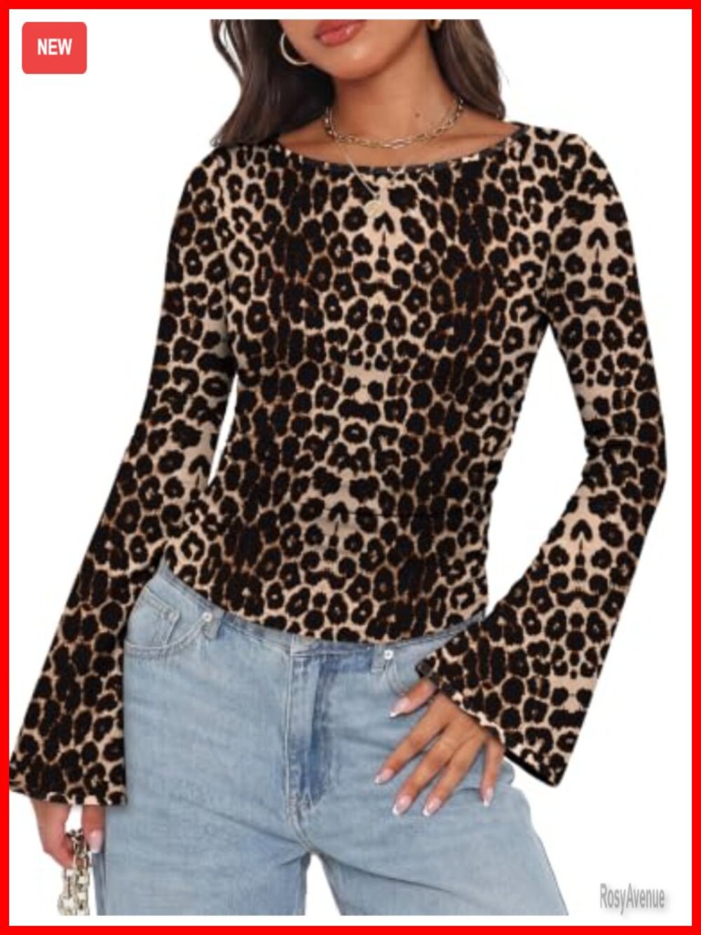 Bell Sleeve Ribbed Knit Boat Neck Fitted Top Ruched Waist